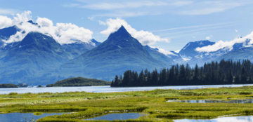 Beautiful lake view with mountains in the distance